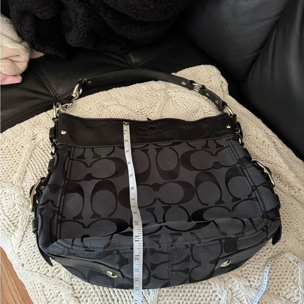 Coach Black Signature Shoulder Bag with Leather Trim - Picture 11 of 11